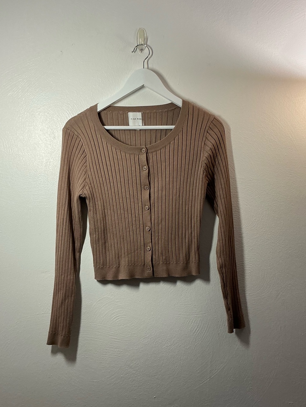 Pink Rose Ribbed Button-Front Long Sleeve Top Size Large